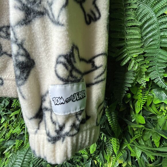 Women Jacket Large Beige Terry Hoodie Pullover Graphic Design Tom And Jerry - Picture 9 of 13